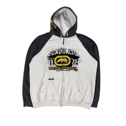 Ecko Unltd vintage zip hoodie white grey yellow big logo Y2K