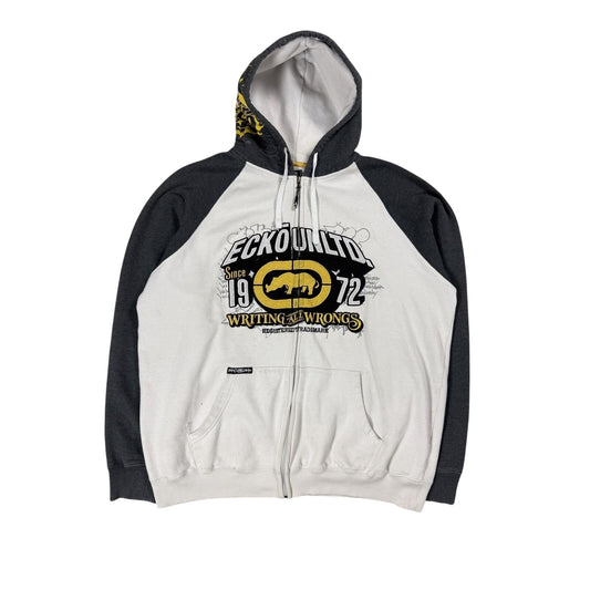 Ecko Unltd vintage zip hoodie white grey yellow big logo Y2K