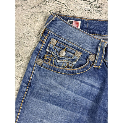 True Religion blue jeans flared thick stitching Ricky gold