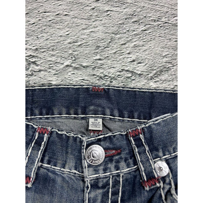 True Religion blue jeans white red thick stitching straight
