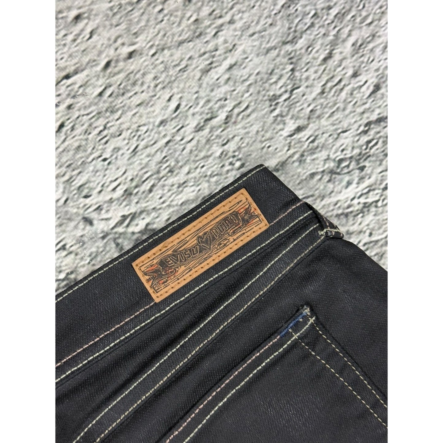 Evisu x Puma vintage waxed black jeans seagulls Y2K