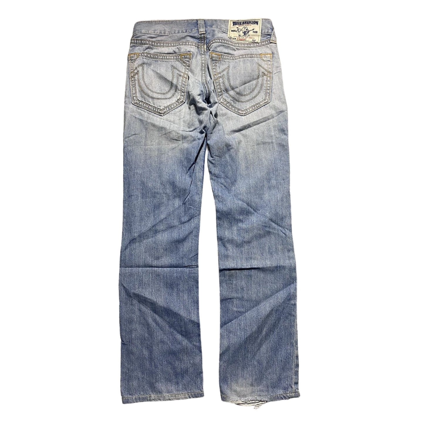 True Religion baby blue jeans gold stitching Y2K