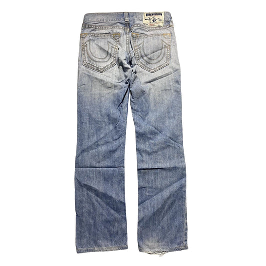 True Religion baby blue jeans gold stitching Y2K