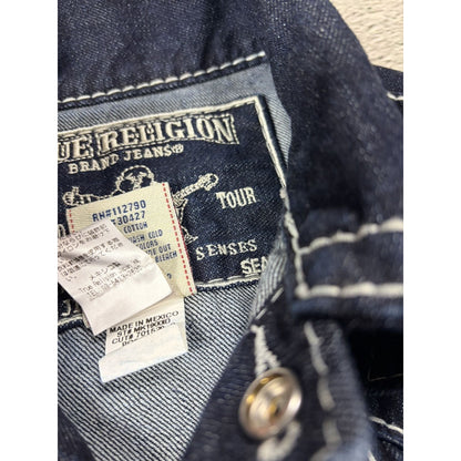 True Religion Raw denim jacket navy Blue white fat stithing