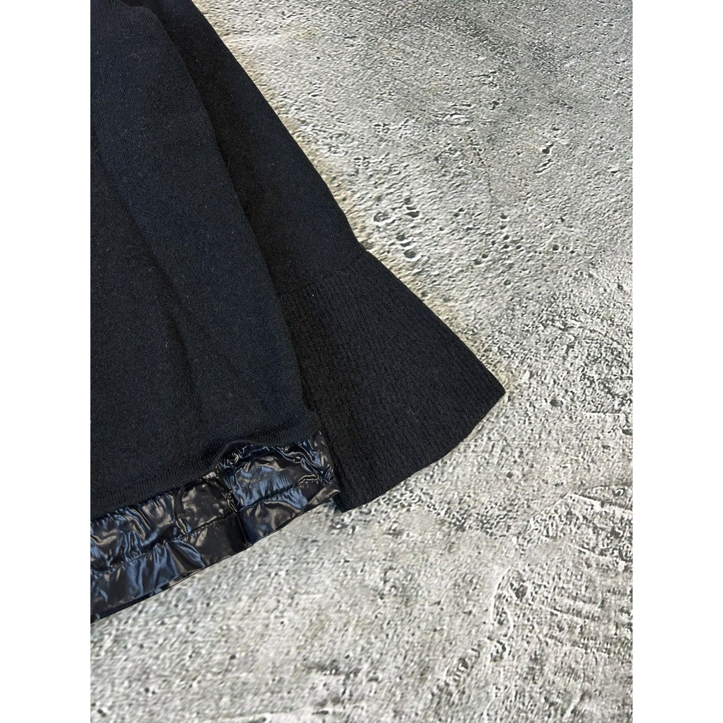 Moncler black sweater knit flared nylon hem shiny