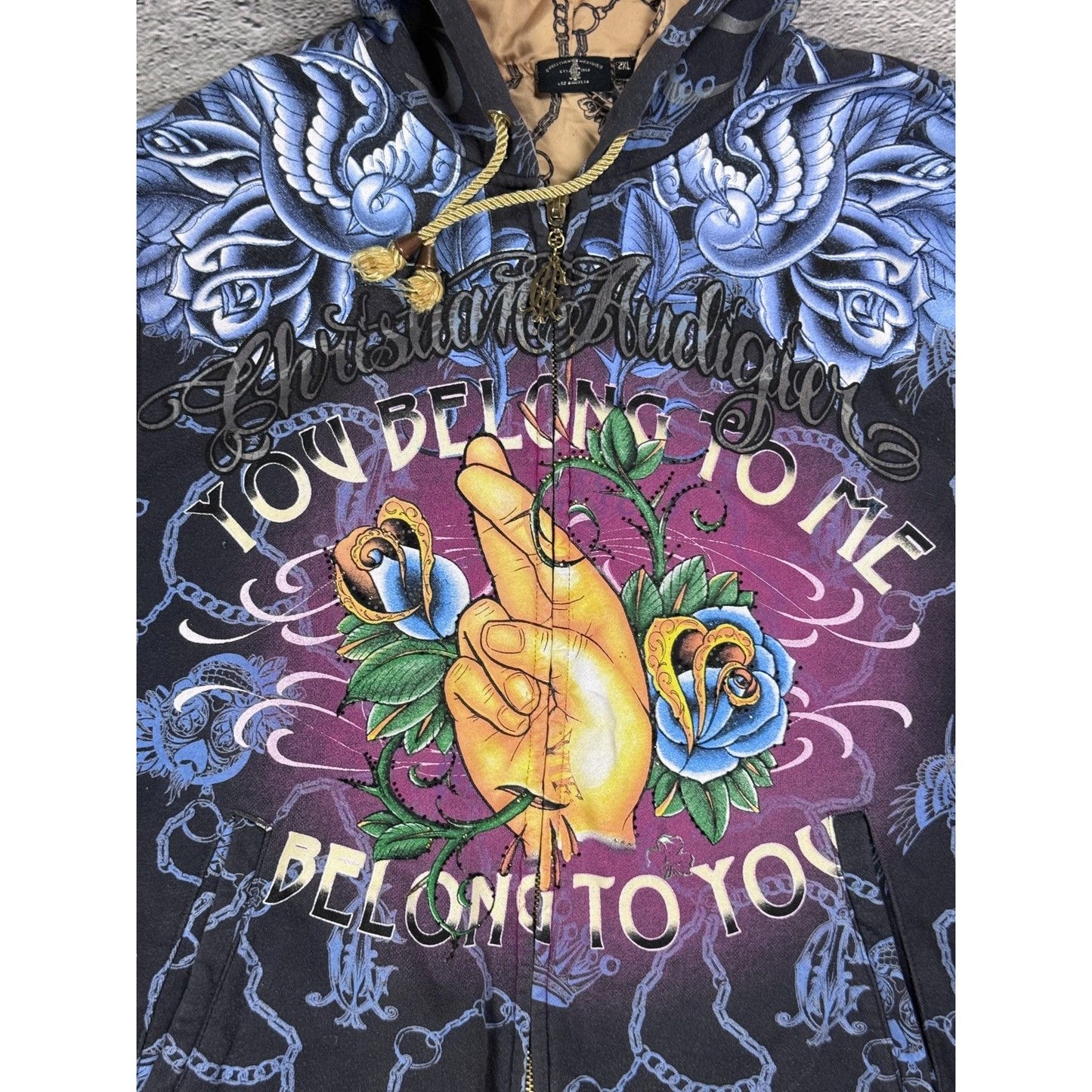 Christian Audigier gold black vinatage zip hoodie