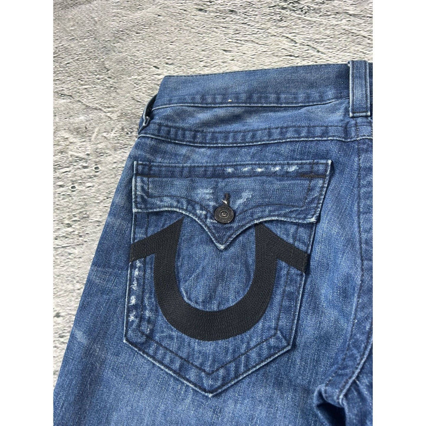 True Religion vintage blue jeans Ricky black big logo Y2K
