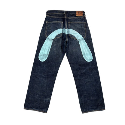 Evisu jeans vintage selvedge black baby blue daicock logo
