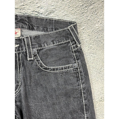 True Religion jeans grey black leather patch Bobby straight