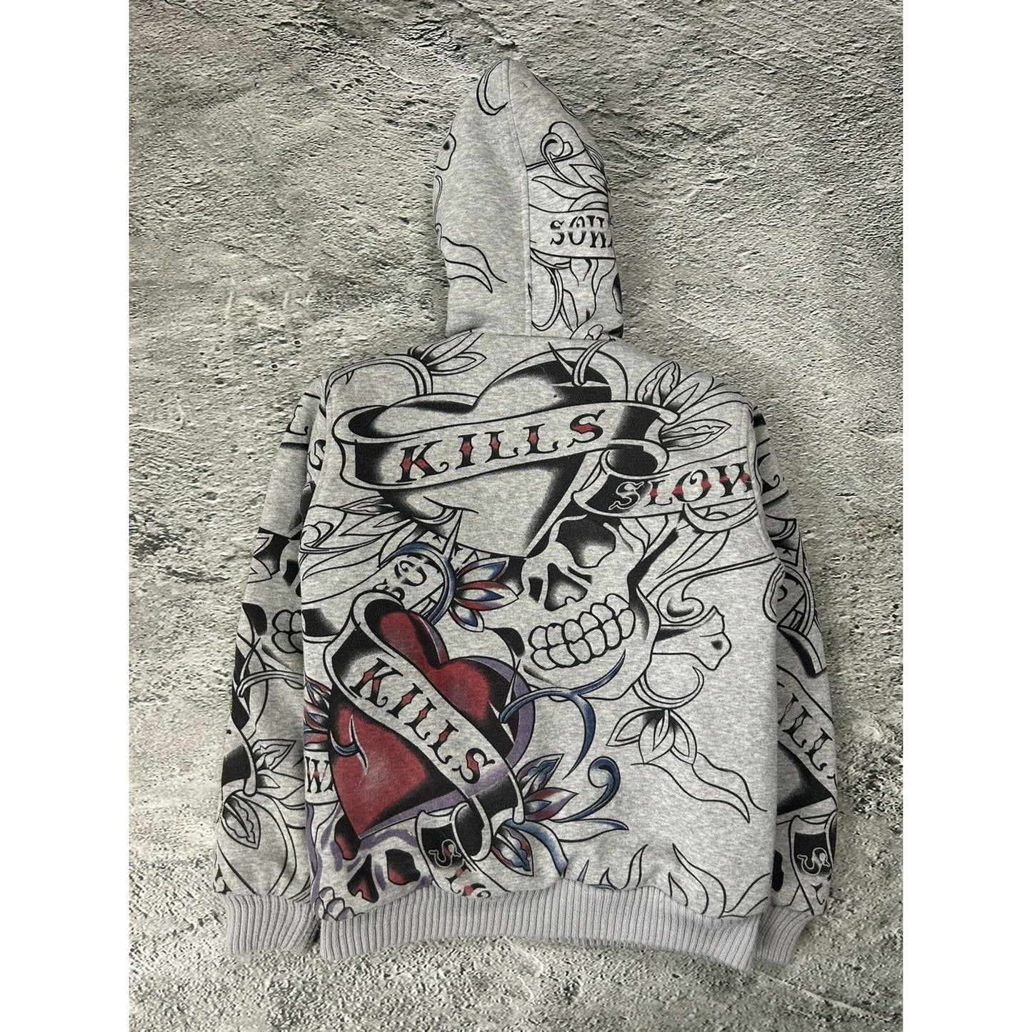 Really Point Y2K vintage zip hoodie grey fur Ed Hardy