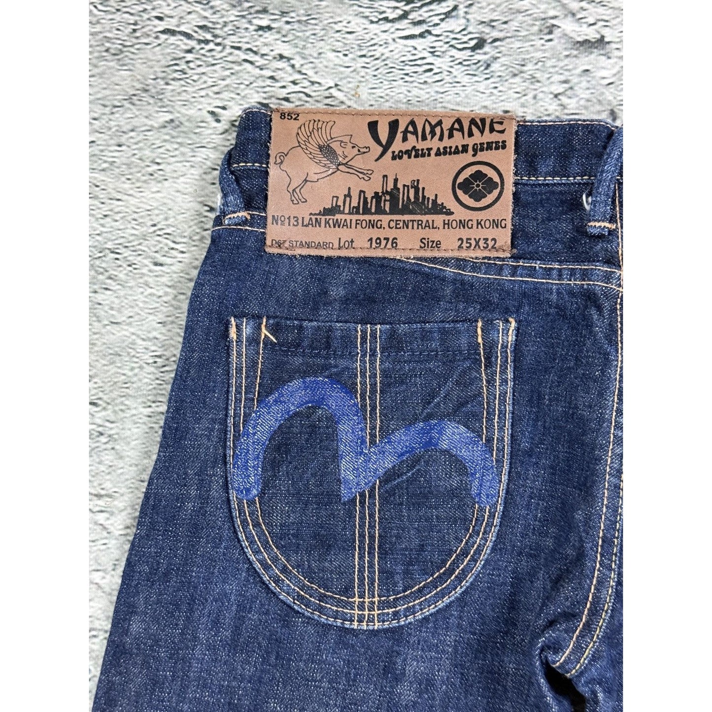 Evisu Yamane jeans bootcut navy vintage smiley face gull