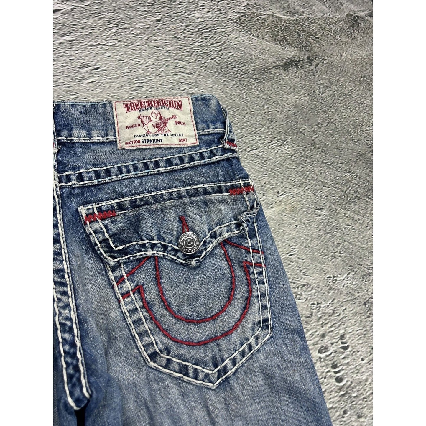 True Religion blue jeans white stitching Y2K straight flaps