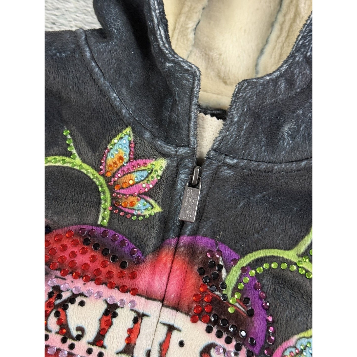 Ed Hardy zip hoodie black red vintage Y2K faux fur