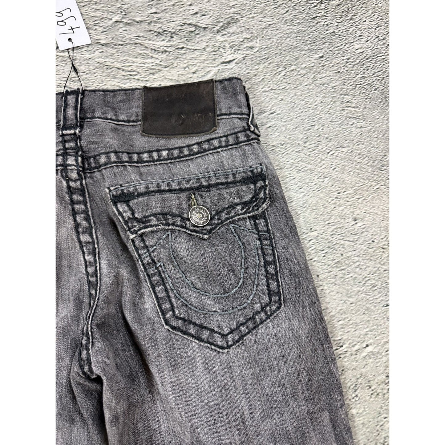 True Religion vintage grey jeans fat white stitching Ricky