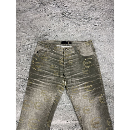 Just Cavalli flared jeans monogram fullprint Y2K washed