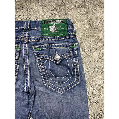 True Religion vintage jeans blue thick stitching white Y2K