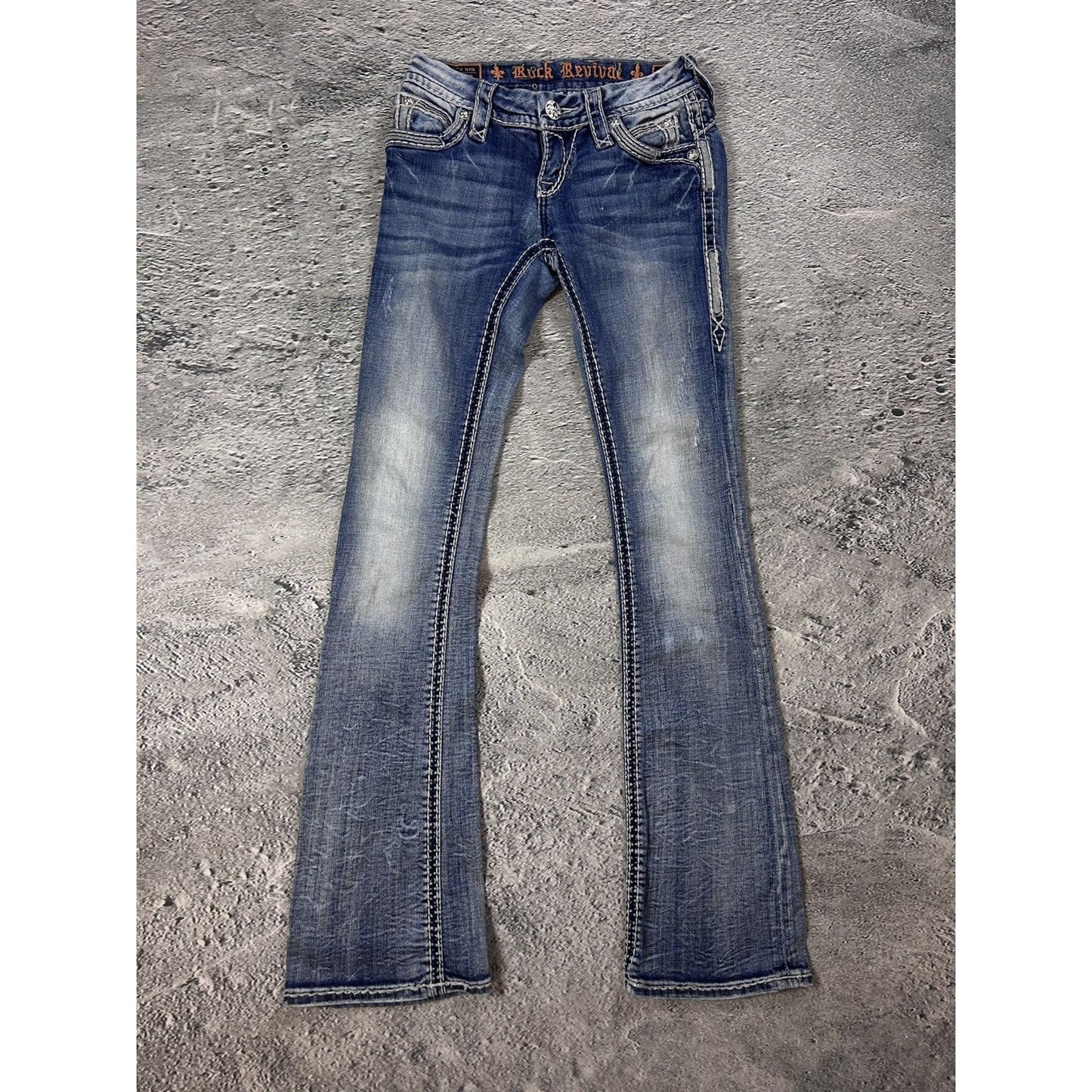 Rock Revival rhinestone glitter jeans Y2K flared denisa