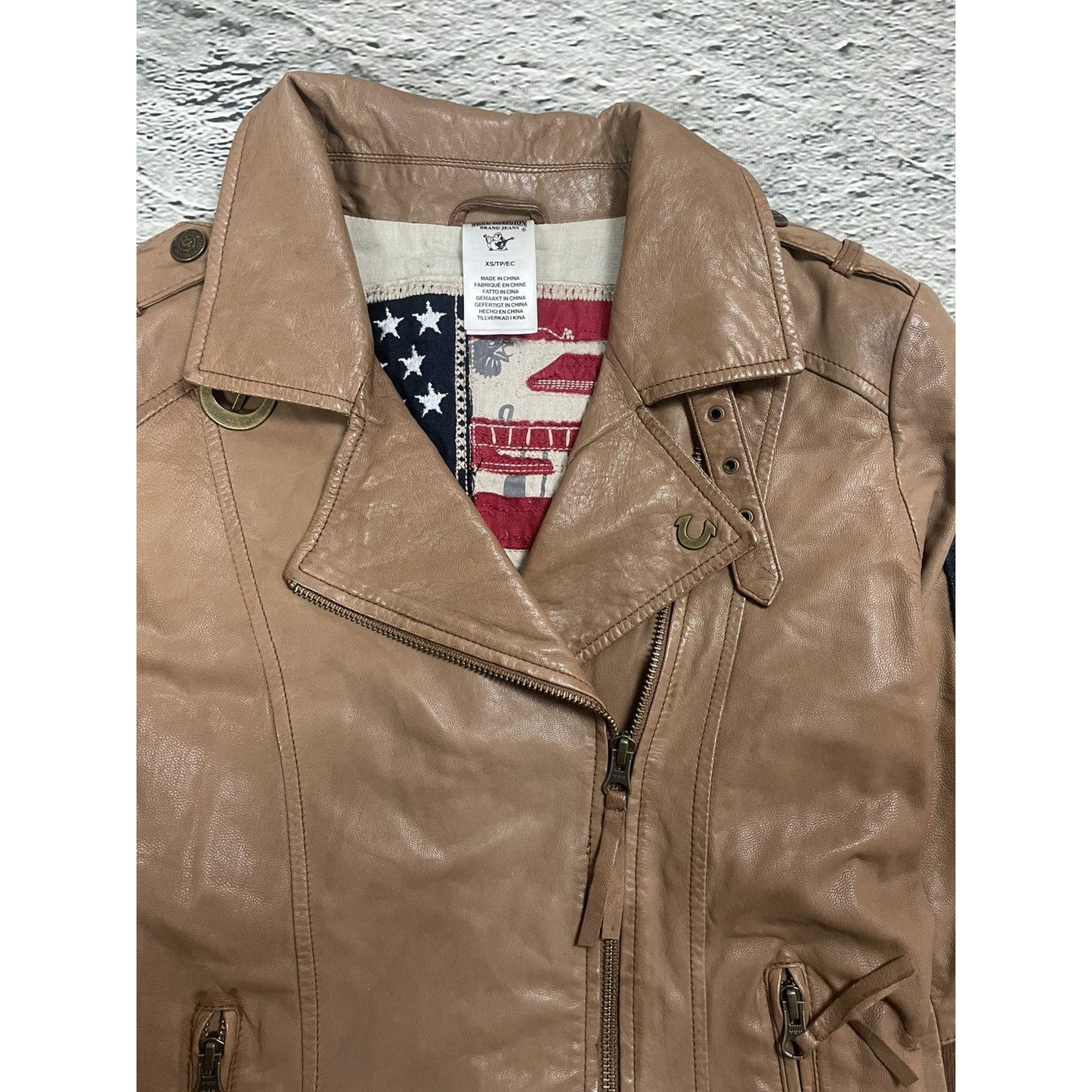 True Religion leather jacket brown Y2K Avant Garde kill bill