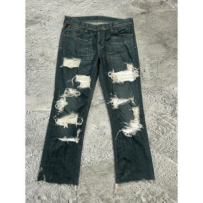 Evisu x Puma vintage navy green jeans seagulls distressed