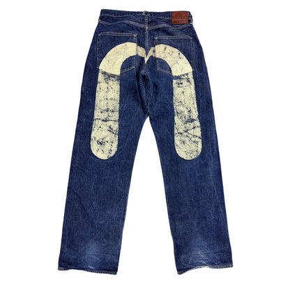 Evisu jeans white daicock big logo blue selvedge denim