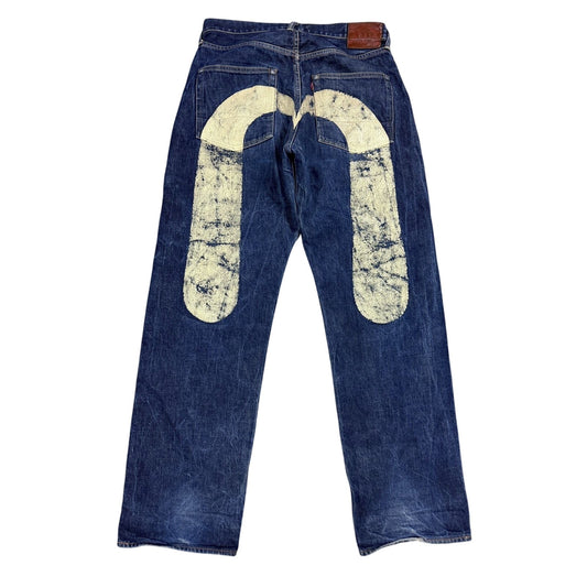 Evisu jeans white daicock big logo blue selvedge denim