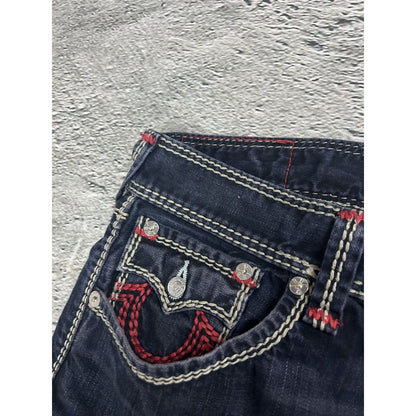True Religion VAMP navy blue jeans red stitch contrast Y2K
