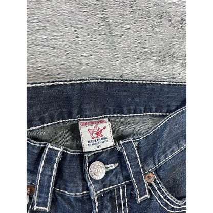 True Religion navy blue jeans white thick stitching straight
