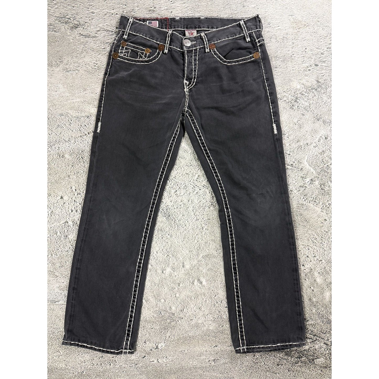 True Religion black jeans white thick stitching Y2K Logan