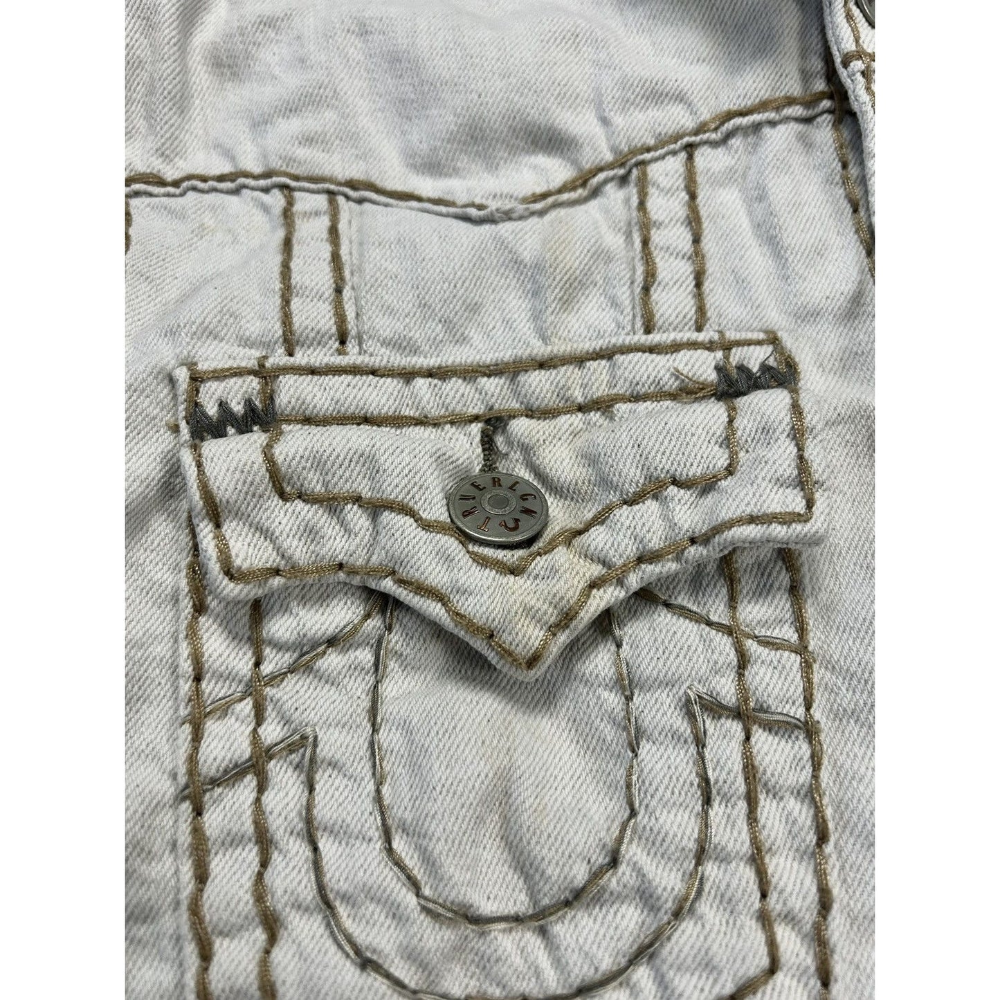 True Religion denim jacket white thick stitching Y2K linen