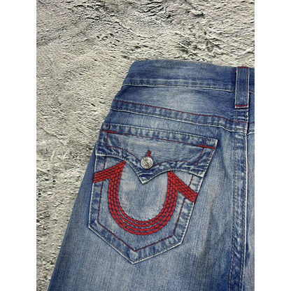 True Religion vintage blue jeans straight red logo Y2K