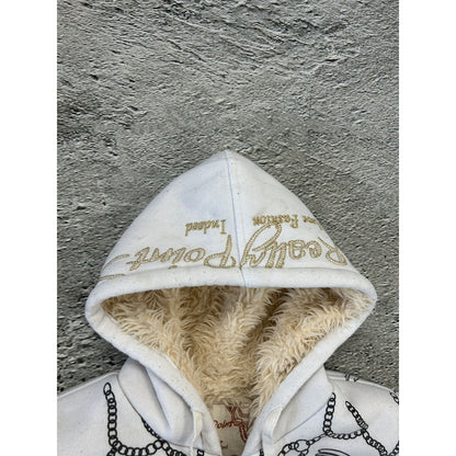 Really Point Y2K vintage zip hoodie white fur Ed Hardy