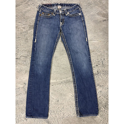 True Religion blue jeans white thick stitching Johnny
