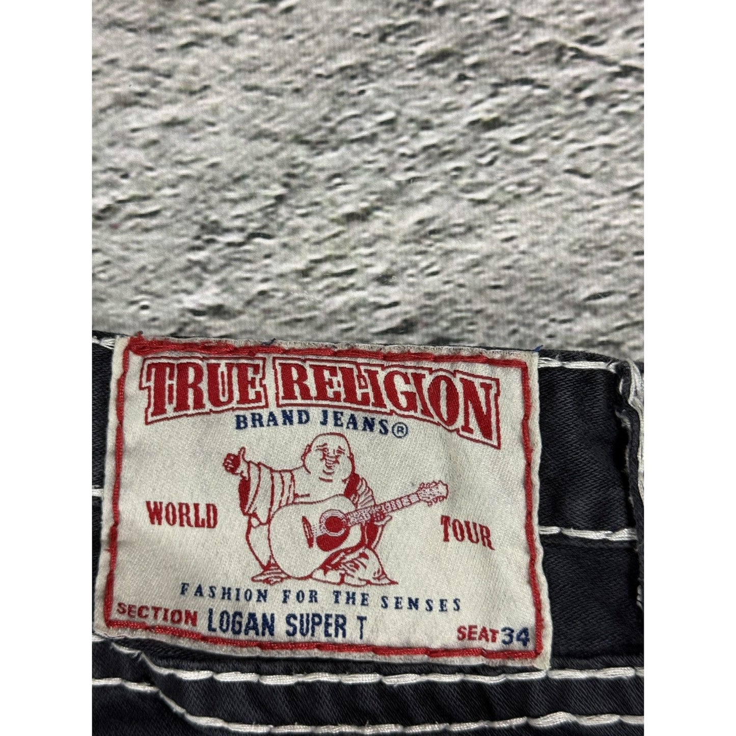 True Religion black jeans white thick stitching Y2K Logan