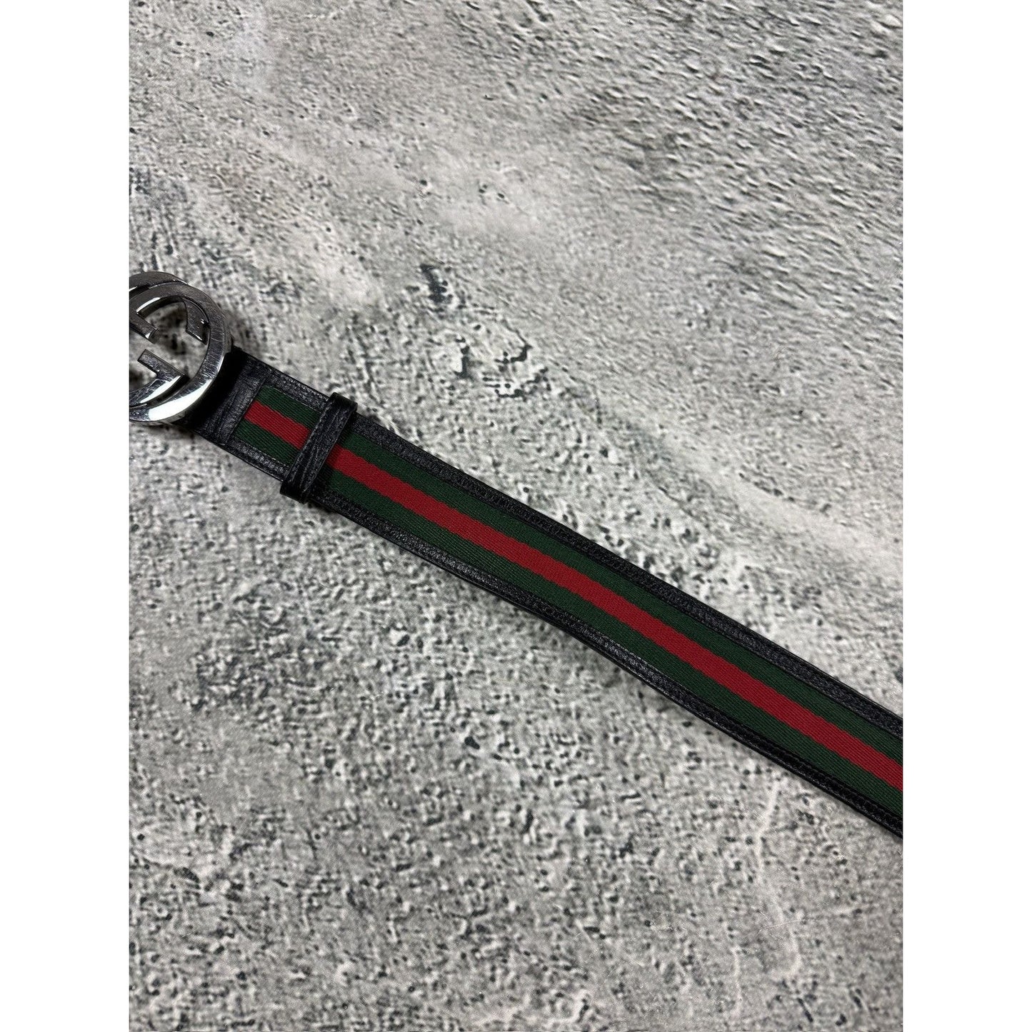 Gucci belt big buckle double G black silver web green red