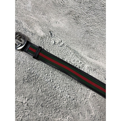 Gucci belt big buckle double G black silver web green red