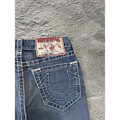 True Religion baby blue jeans white thick stitching Bobby