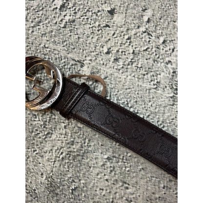 Gucci belt big buckle double G brown silver monogram