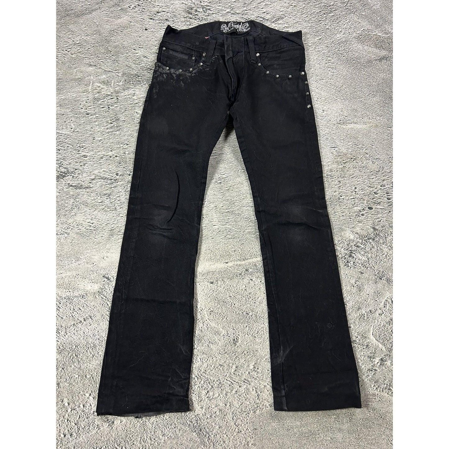 Wax jeans studded flared black skull