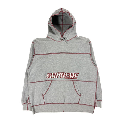 Supreme Coverstitch Logo Gray Red hoodie