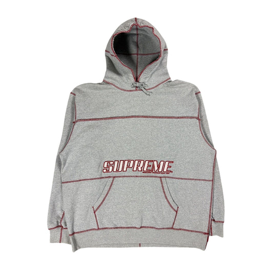 Supreme Coverstitch Logo Gray Red hoodie