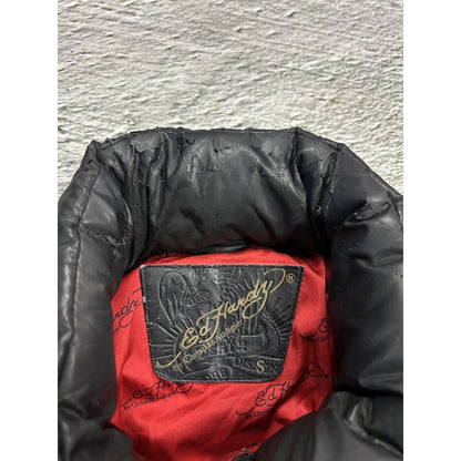 Ed Hardy Puffer Jacket vintage big logo Y2K black