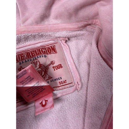 True Religion zip pink hoodie vintage LA rhinestones sherpa