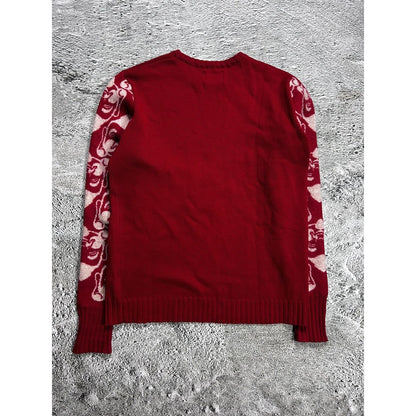 Evisu sweater wool vintage red knit face logo on sleeves