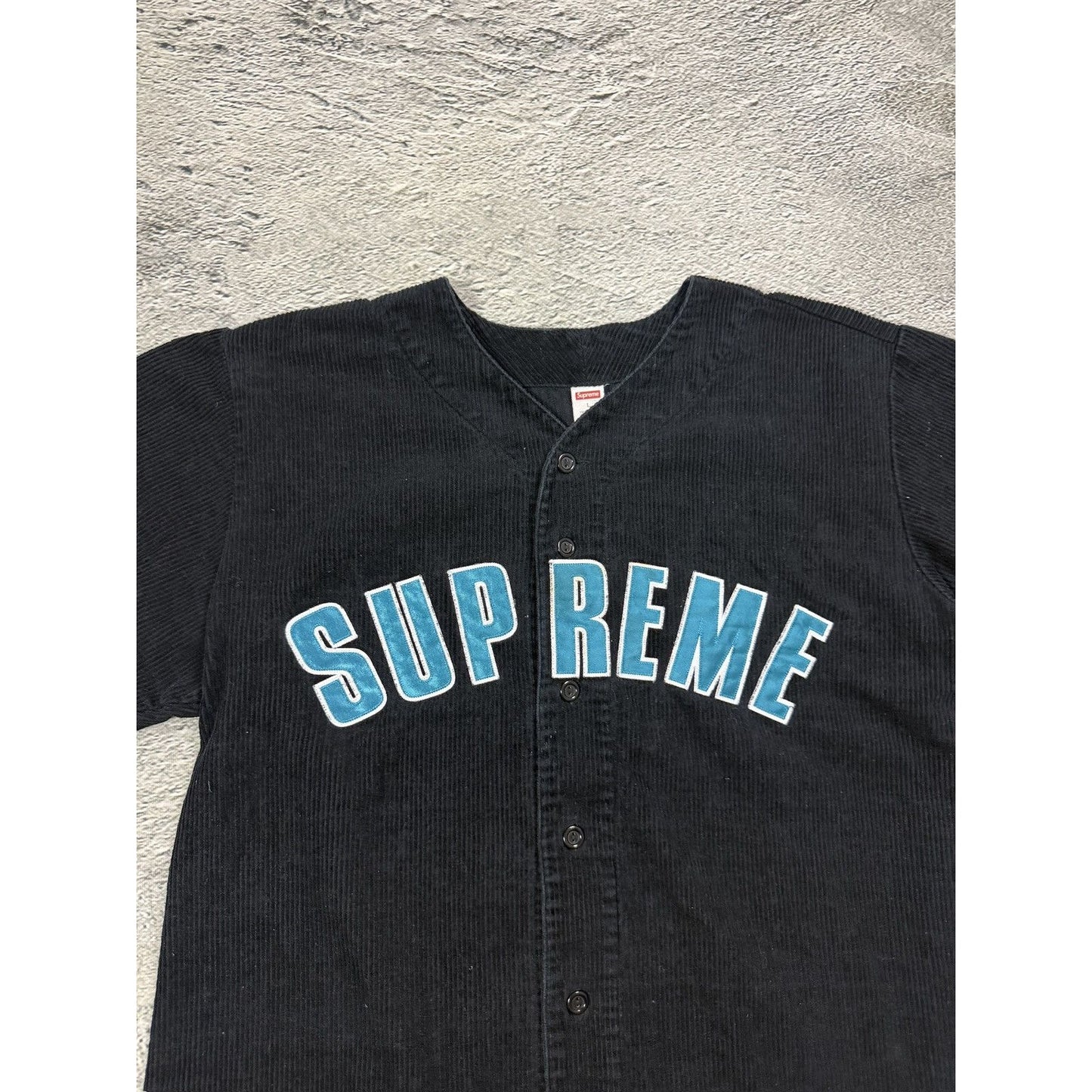 Supreme Button Up Baseball Jersey black big logo