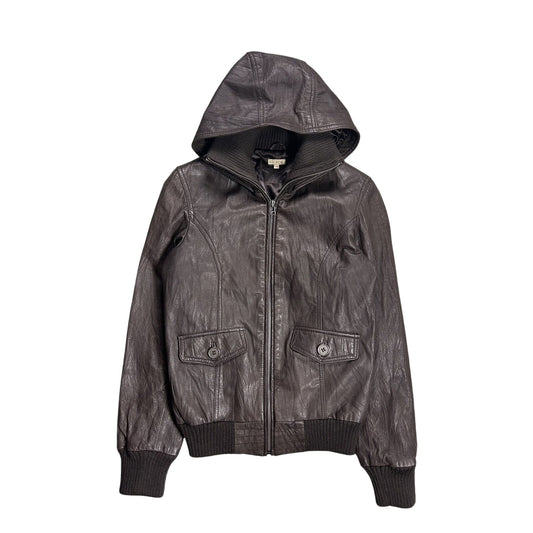 Leather Jacket Vintage hooded brown Y2K Bik Bok