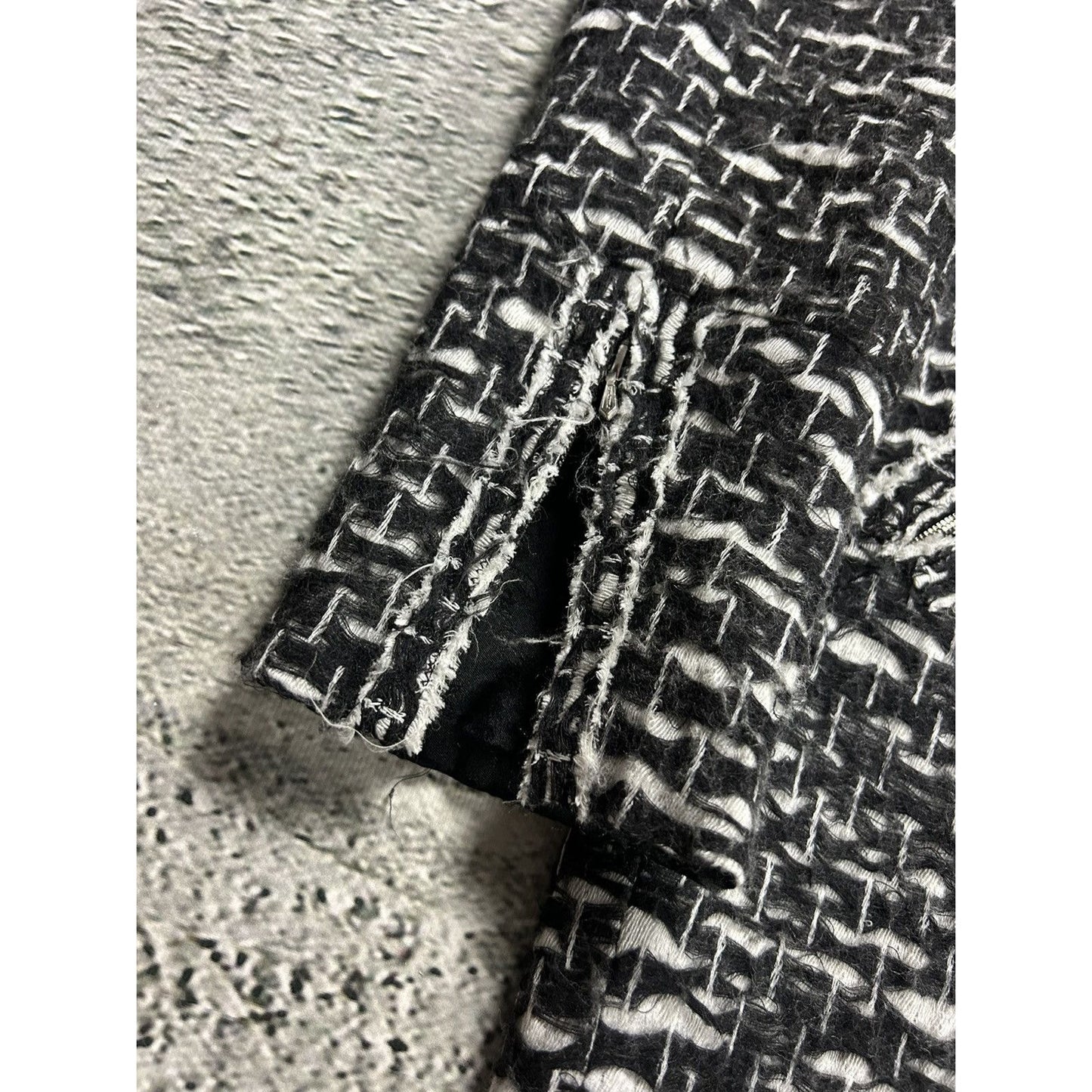 Chanel vintage coat tweed black white furry 2010