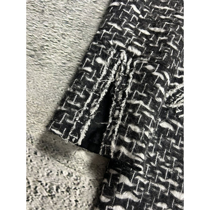 Chanel vintage coat tweed black white furry 2010