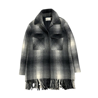 Alexander Wang coat plaid wool grey with fringes