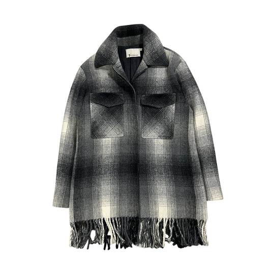 Alexander Wang coat plaid wool grey with fringes