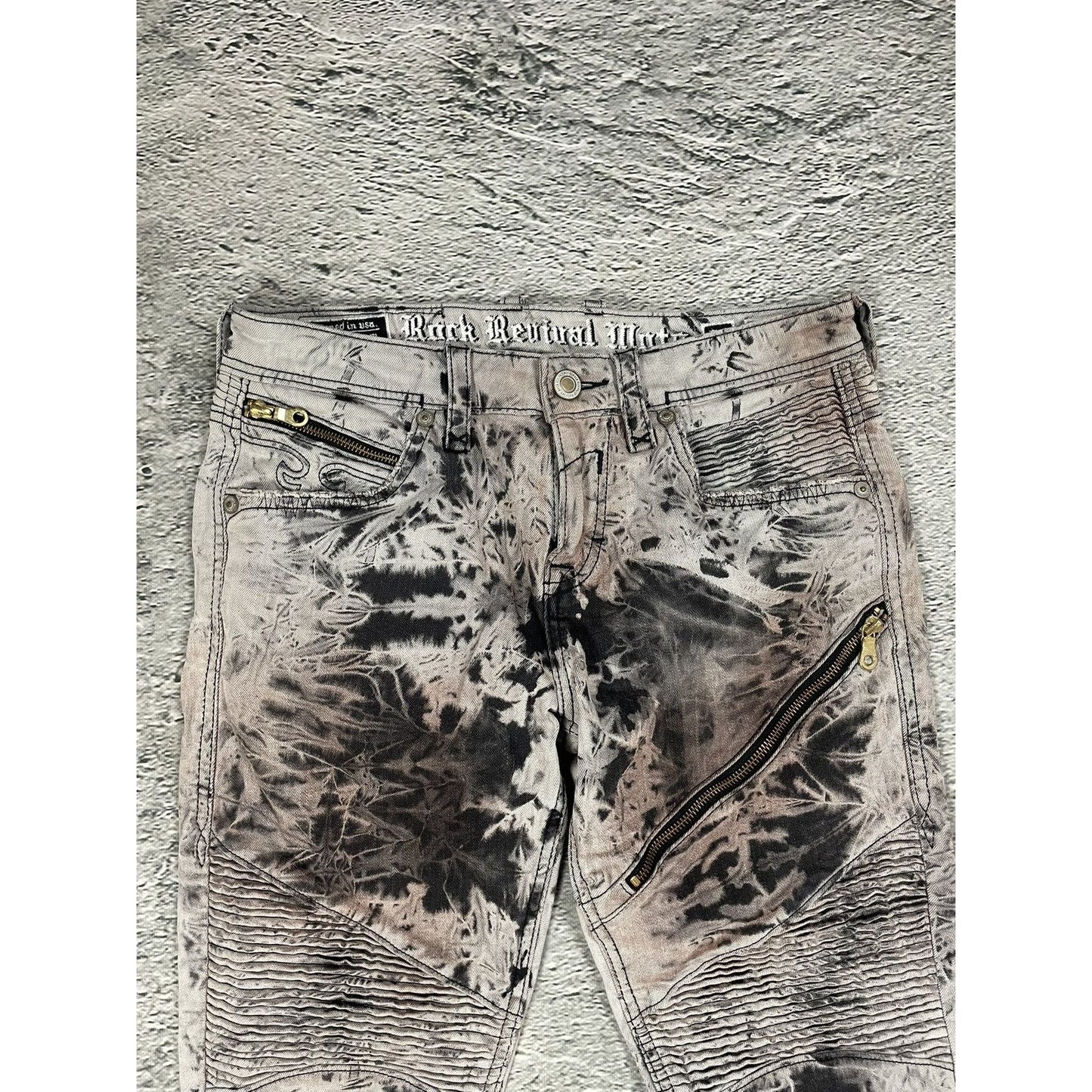 Rock Revival vintage jeans moto biker Y2K slim beige black